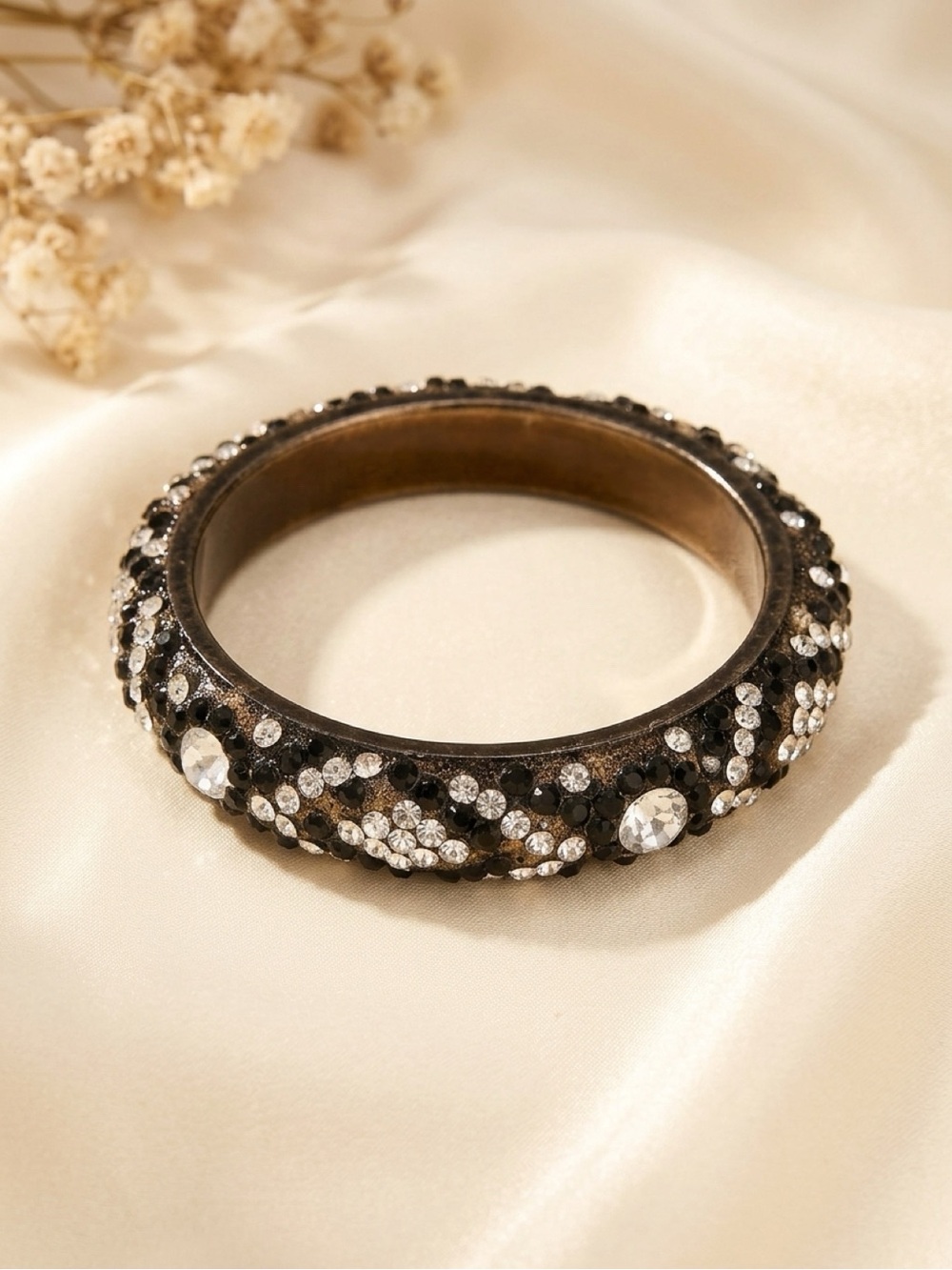 Crystal Embellished Black Bangle Bracelet